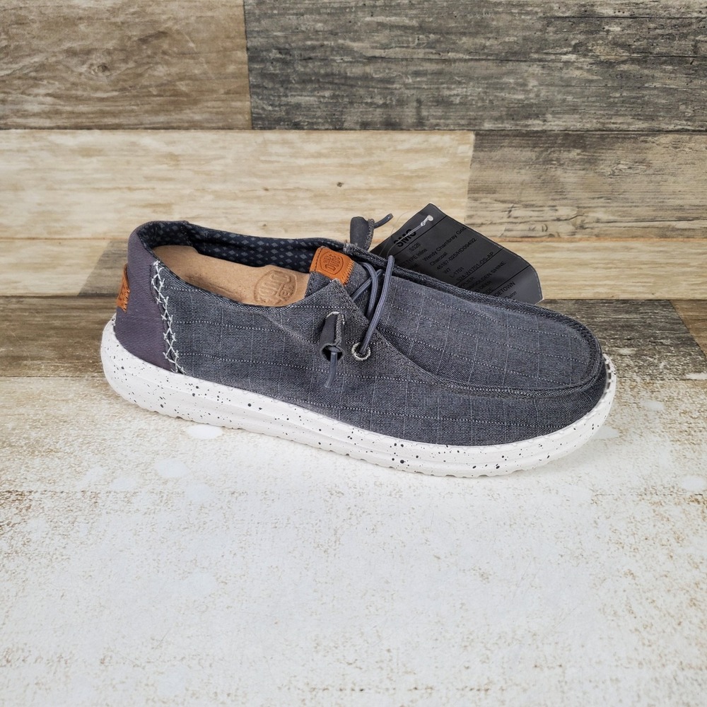 Hey Dude Wendy Chambray Grid Womens Loafer Shoes Sz 7 Charcoal Slip On Comfort